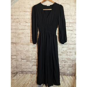 GAP Peasant Dress Womens Medium Black Dark Romantic Puf Sleeve Side Slits Goth